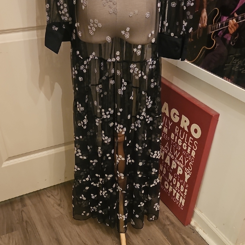 Chic Black Floral Embroidered Long Sleeve Sheer Maxi Dress - Picture 9 of 10
